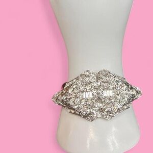 Vintage Y2K silver tone rhinestone chunky bracelet